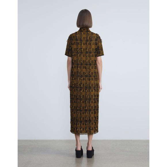 Lafayette 148 New York Plaid Jacquard Knit Fringed Sweater Dress Size L - Picture 2 of 9